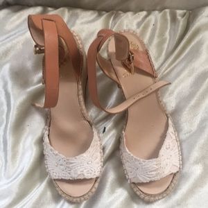 Vince Camuto lace and tan leather wedge espadrille